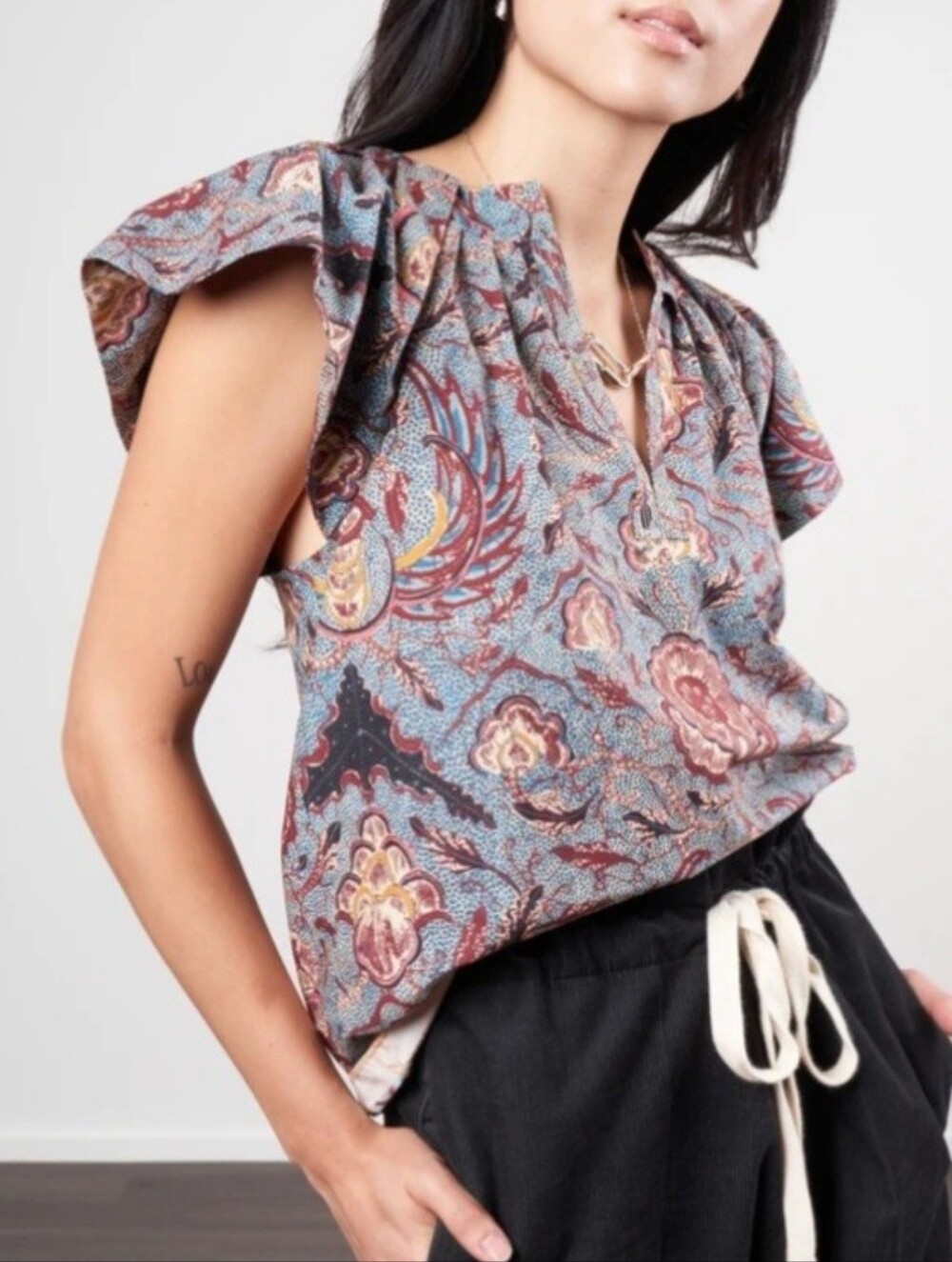 Ulla Johnson Inez Blouse Top In Ether Size 0 Short Print Flutter Sleeve